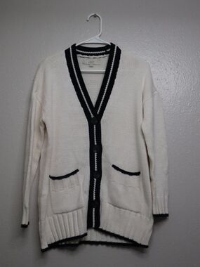 LOFT Cream Cardigan with Black Trim
